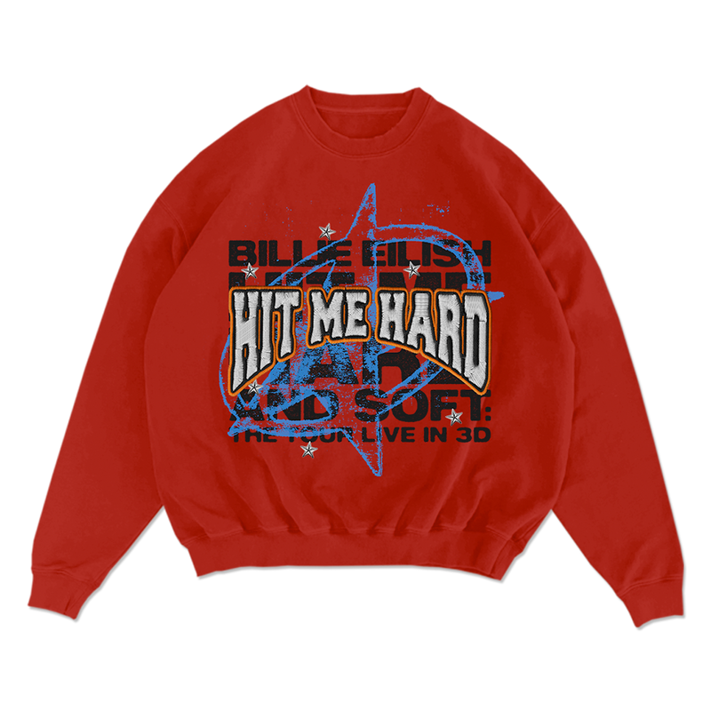 Live in 3D Embroidered Star Red Crewneck