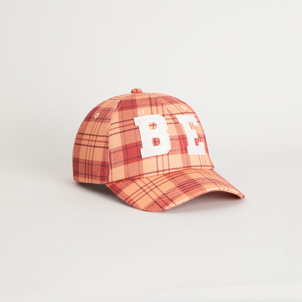 PLAID HAT WITH FELT LOGOS