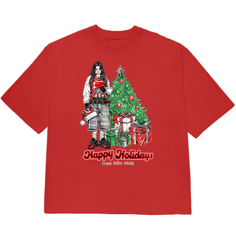 HAPPY HOLIDAYS TEE-SHIRT ROUGE